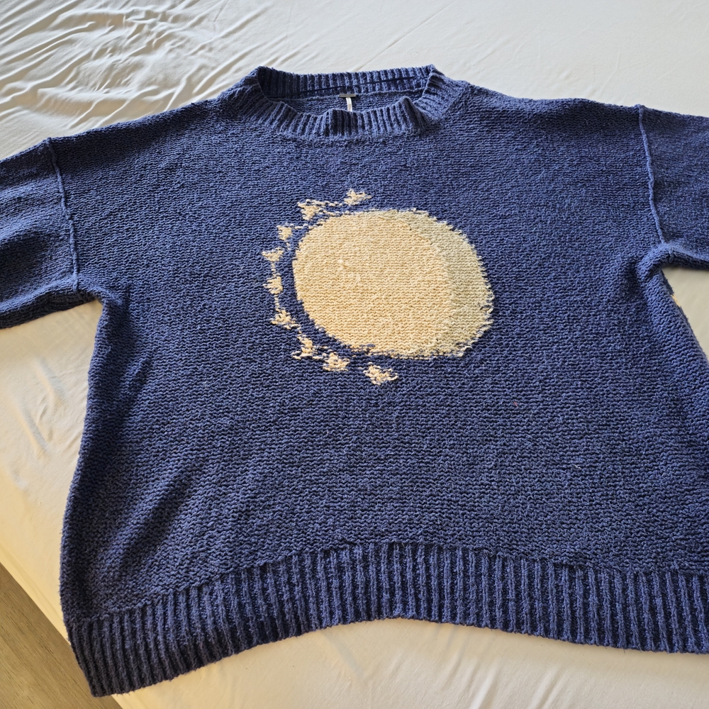 Blue Sweater with Cream Design